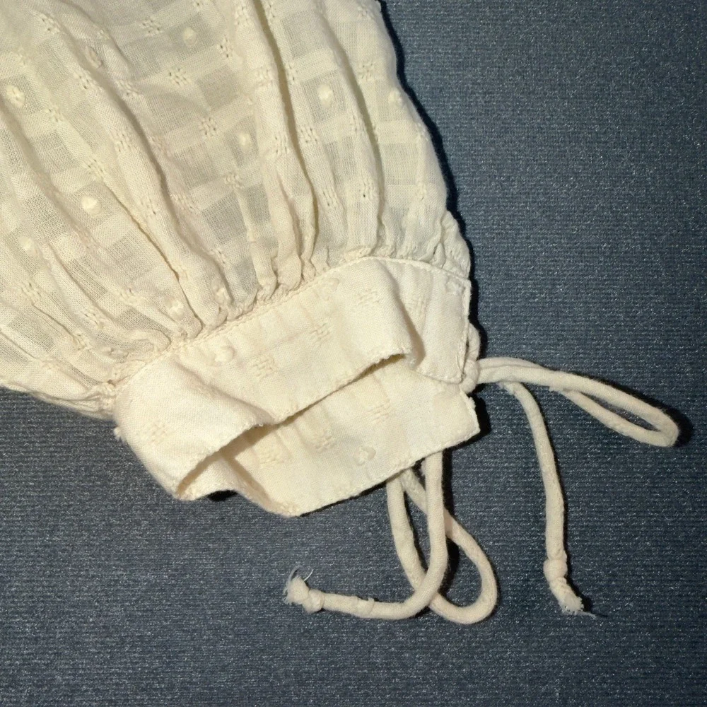 By Anthropologie Embroidered Puff Sleeve Top Cream Floral XS OB2006135
